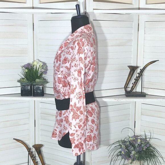 Zara Red Roses Floral Linen Shirt Light Pink XS - Picture 4 of 10